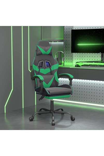 Concept Scaun de gaming cu suport picioare negru/verde, piele ecologică