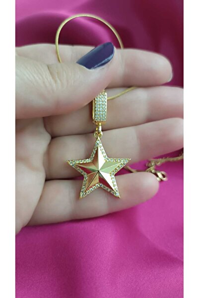 shop 1.Sınıf Çelik Kararma Yapmaz Zirkon Taşlı Yıldız Figürlü Gold Kolye