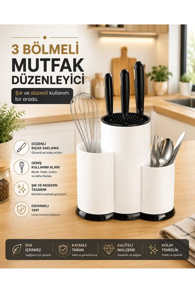 Fevito Countertop Knife Holder with Compartments - Spoon Ladle Knife Stand Ki...