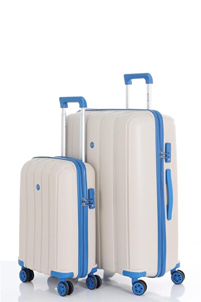 MÇS V305 PP Y.ÜRETİM VALİZ 55 CM + 75 CM KEMİK/BEBE MAVİ SET