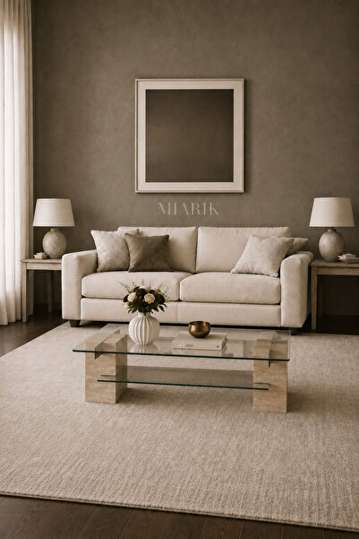 MIARIK DESIGN Richard-Traverten Dolu Kütük Metal Parçalı Orta Sehpa
