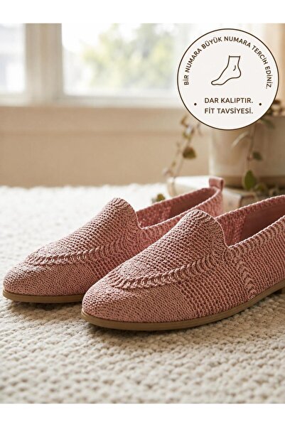 Godystep Isla Pembe Hasır Örgü Doku Düz Taban Slip-On Kadın Loafer Babet Ayak...