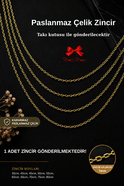 Tixy Pixy 316L Paslanmaz Çelik Gold Forse Zincir Kolye 1mm Kararmaz Ayarlanab...