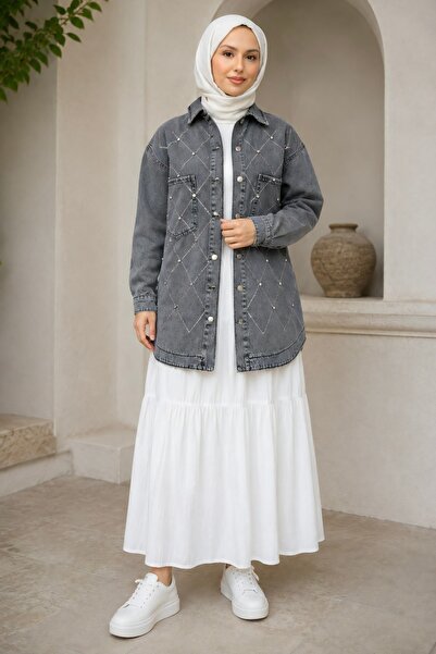 İmajButik Smoked Stone Embroidered Denim Jacket