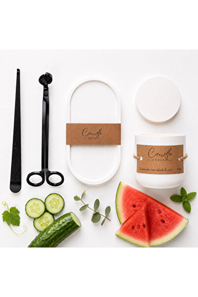 Candle Corner Set lumânări parfumate cu castravete și pepene verde, suport pe...