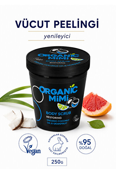 ORGANİC MİMİ Vücut Peelingi 250 g Hindistan Cevizi Greyfurt Yenileyici Sıkıla...