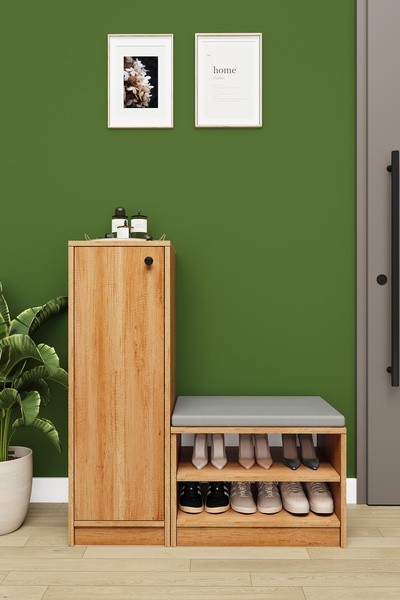 asratrend Lüks Kapaklı Oturma Puflu Ayakkabılık Düzenleyici %100 MDF Çok Amaç...