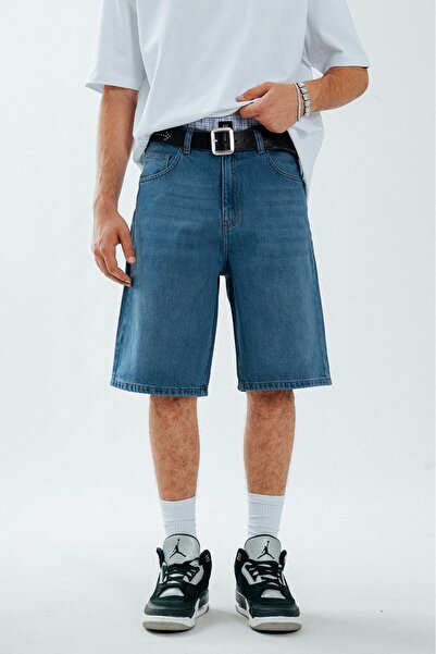 UKHWD SUPPLY Pantaloni scurți pentru bărbați Blue Baggy Denim Urban Jort
