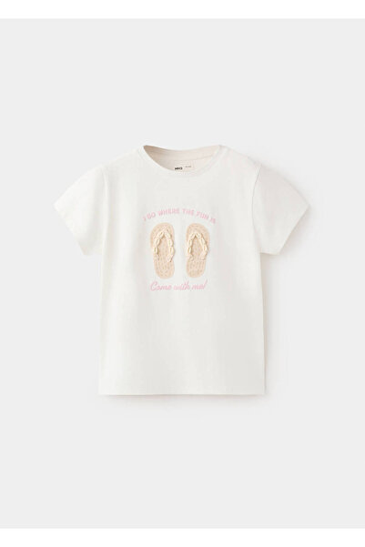 MANGO Kids Pamuklu deniz kabuğu detaylı tişört
