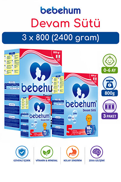 bebehum 5 Numara Devam Sütü 2 Yaş+ 800 gr x 3 Adet (2400 gr)