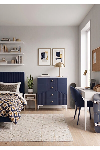 BYCİNO CENOVA 4 ÇEKMECELİ MODERN TASARIM MDF MEMBRAN KAPAK LACİVERT LAMBİRİ Ş...