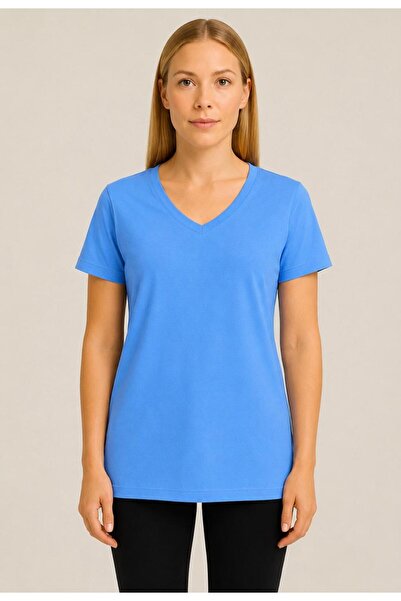 AXXEL Women's Blue Short Sleeve Cotton Oversize Comfortable Cut T-Shirt-D804-K