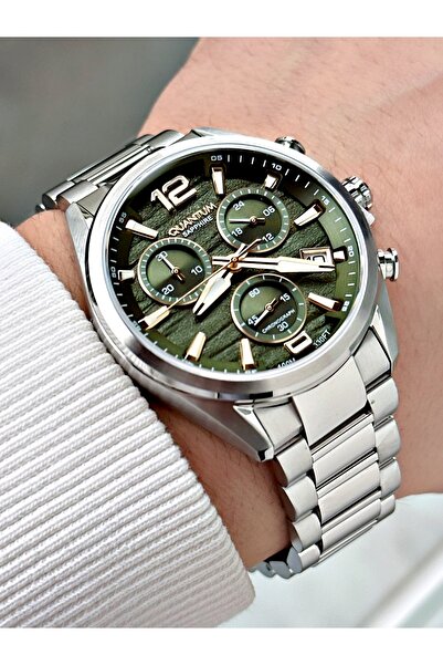 Quantum Functional Silver-Green Color Sapphire Glass Steel Band Steel Case Me...
