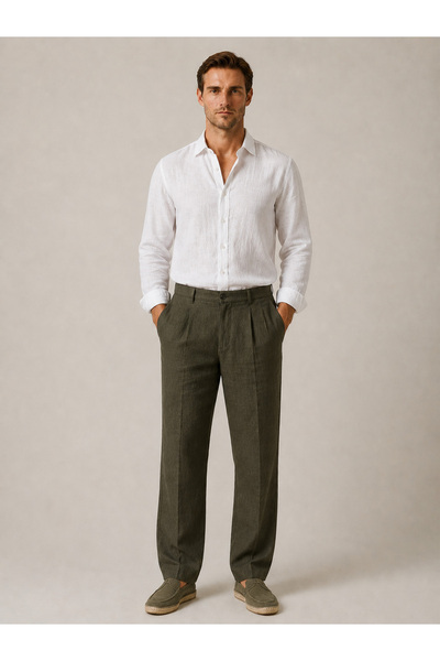 Xint Erkek Haki %100 Keten Regular Fit Pantolon