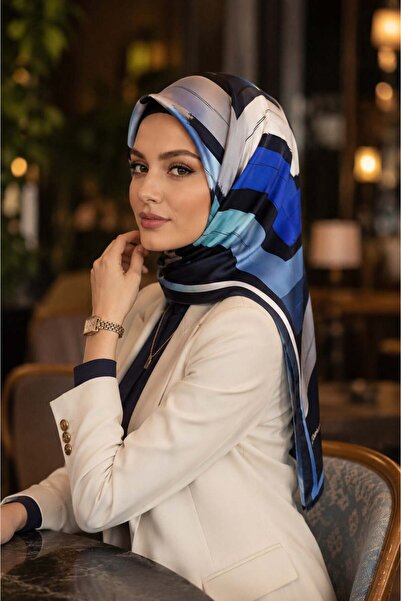 Vissona %57 İPEK %43 VİSKON Twill İpek Geometrik Fırça İzi Desenli Lacivert -...