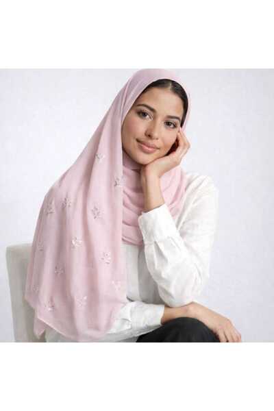Veil Designer طرحه بوال الوان وردي بتطريز فضي علي الطرقين طبقتين قماش ياباني ...