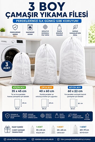 White Laundry Net 3 Pieces 3 Different Sizes