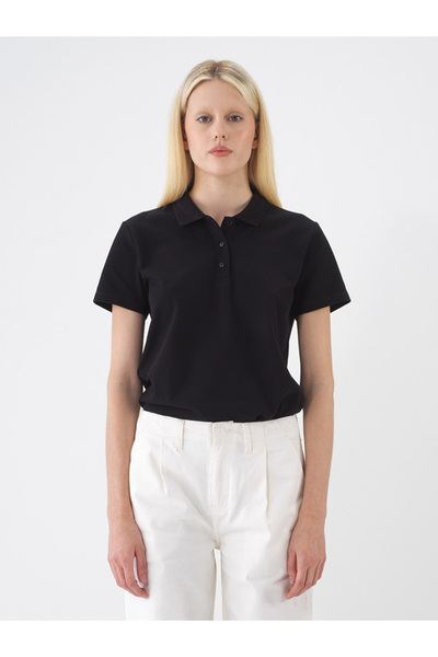 Xint Kadın Siyah Regular Fit Polo Yaka Basic Tişört