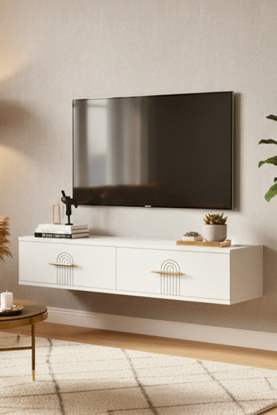 cnyr TDA1215B - İDA120 DUVARA MONTAJ TV STAND, TV RAFI, TV SEHPASI BEYAZ 120CM