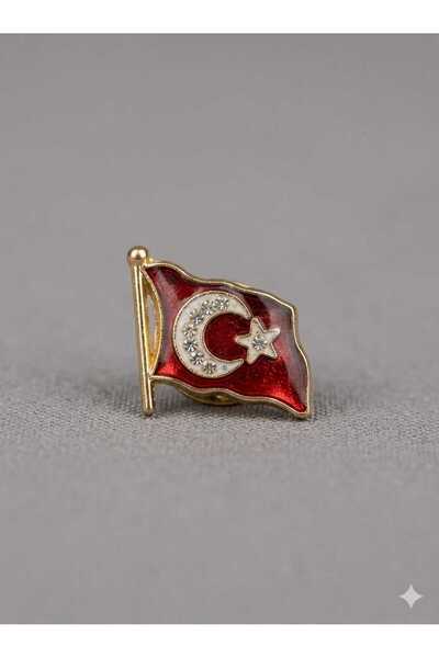 Ö ÖZMERT ASKERİ MALZEME Taşlı Türk Bayrağı Yaka Rozeti