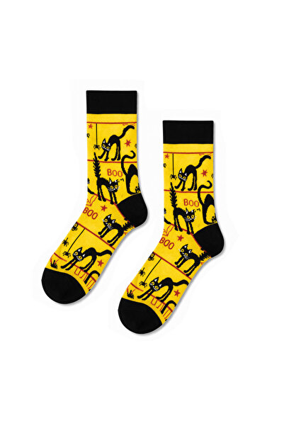 CARNAVAL SOCKS جوارب صفراء اللون للجنسين بنمط القطط