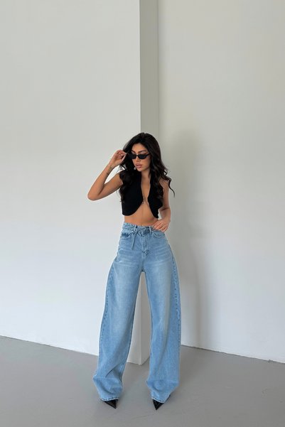 XRAY JEANS Women's Wide-Leg Loose Ice Blue Baggy Jeans
