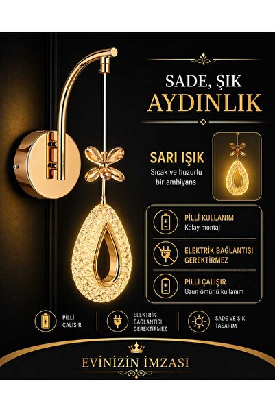 Marsel Lighting YAGMUR GOLD PİLLİ APLİK SALON OTURMA ODASI APLİK GOLD