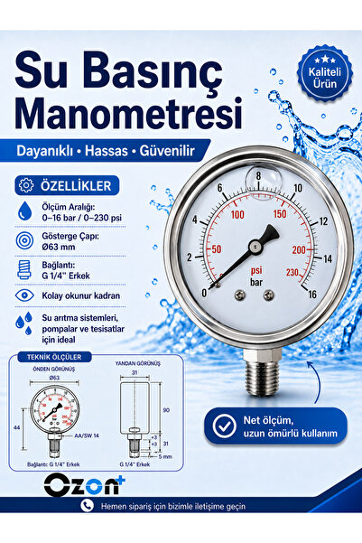 Ozon Manometre 0-16 basınç ölçer - basınç göstergesi