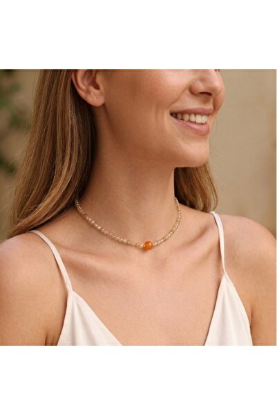 LeylanTakı Women's Orange Natural Agate Stone Beige Citrine Bijouterie Gift N...