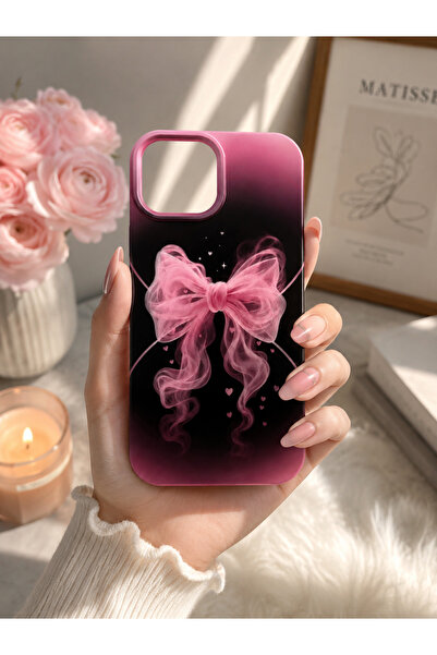 iPhone 15 Uyumlu Lansman Premium Slikon telefon Kılıf kapak - Pembe Kurdele