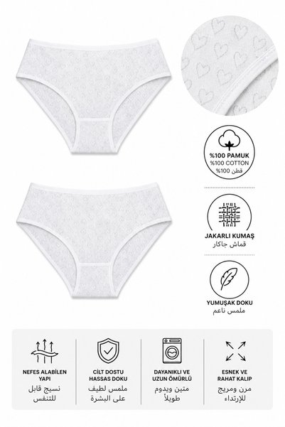 Ladytime Luxury Jacquard 100% Cotton 2-Piece Women's White Bato Panties jak1