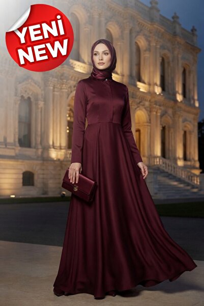 Muslima Wear Rosalie Couture Burgundy French Chiffon Hijab Evening Dress