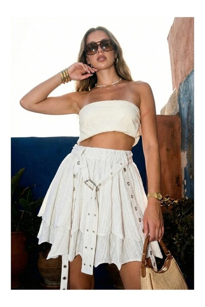 FASHION COCKTAIL Fusta cu design fluid cu franjuri, cu aspect vintage, cu det...