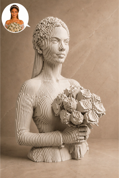 layerart Kişiye Özel Parametrik Gelin Büstü 25cm - Parametrik Ahşap Heykel