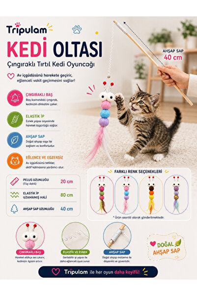 TRİPULAM Peluş Tüylü Kedi Oyun Oltası