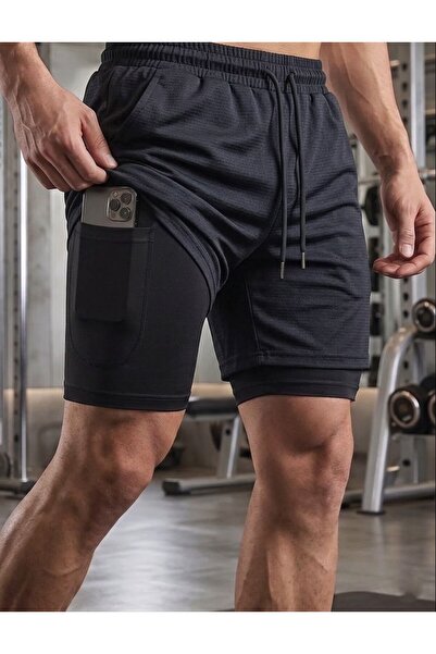 AURA GİYİM Taytlı Sporcu Şort Telefon cep'li Gym Ve Fitness Astarlı