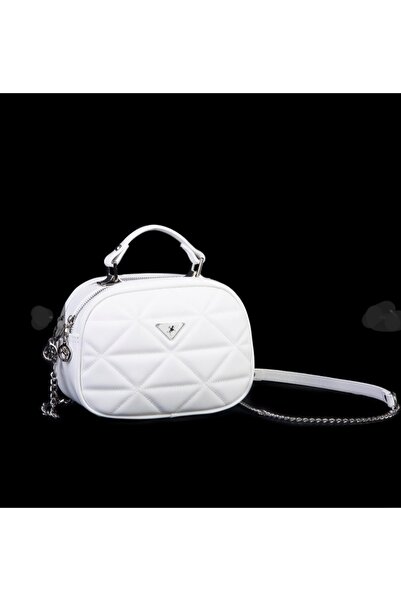 shop Nas Bag Kadın Gümüş Zincirli Çapraz Çanta Beyaz