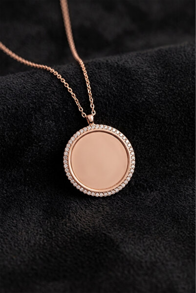 Roza Silver 925 Ayar Zirkon Taşlı Rose Yuvarlak İsimli Gümüş Kolye