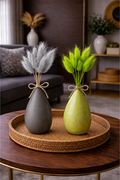 ÇINARASYADAHOME Gri-Yeşil Lagurus Bunny Tail Grass 2 Demet 10'lu 30-40 cm Şok...