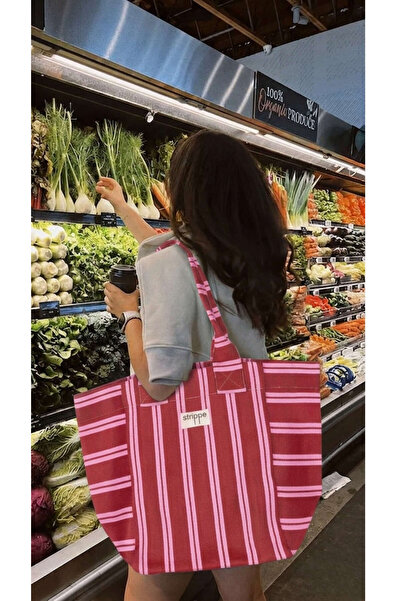 Strippe Sürdürülebilir Geri Dönüştürülmüş Naylon Kumaş Bordo Pembe Omuz Çanta...