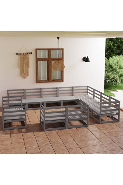 Concept Set mobilier de grădină, 12 piese, gri, lemn masiv de pin