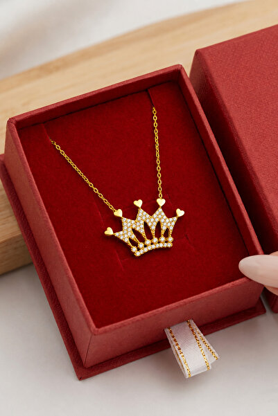 ÇEKİRDEK JEWELRY 925 Ayar Gümüş Taşlı Taç Kolye Zirkon Taşlı Zarif Kraliçe Ta...