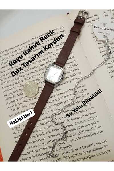 Brality Retro Women's Wristwatch Dark Brown Color Genuine Leather Strap Vinta...