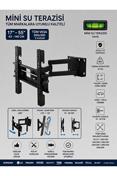 Nurer Teknoloji 32"-50"-55" 82 - 140 Ekran 4 Yöne Hareketli Askı Aparatı