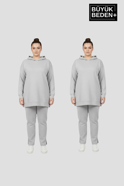 Süperlife Women's Plus Size 2-Piece Set Hooded Tunic Slim Sweatshirt Spr26Btk...