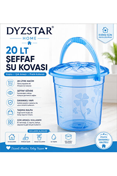 DYZSTAR Şeffaf Plastik Su Kovası 20 Litre Kulplu Çok Amaçlı Kova