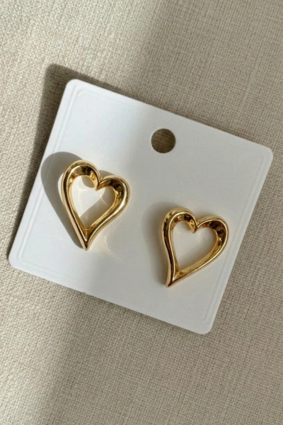 Crc Bijuteri Gold Color Heart Figured Casual Style Earrings