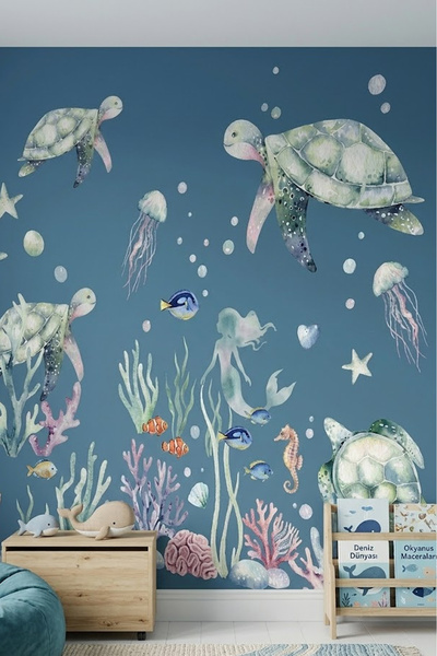 Kt Grup Su Altı Dünyası Deniz Kamblumbağaları Watercolor Duvar Sticker Seti