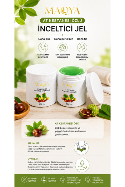 MAQYA Cosmetics At Kestanesi Özlü Vücut Masaj Jeli 500 ml – Hızlı Emilim Sağl...