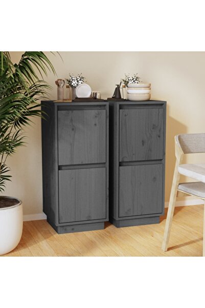 Concept Servante, 2 buc., gri, 31,5x34x75 cm, lemn masiv de pin